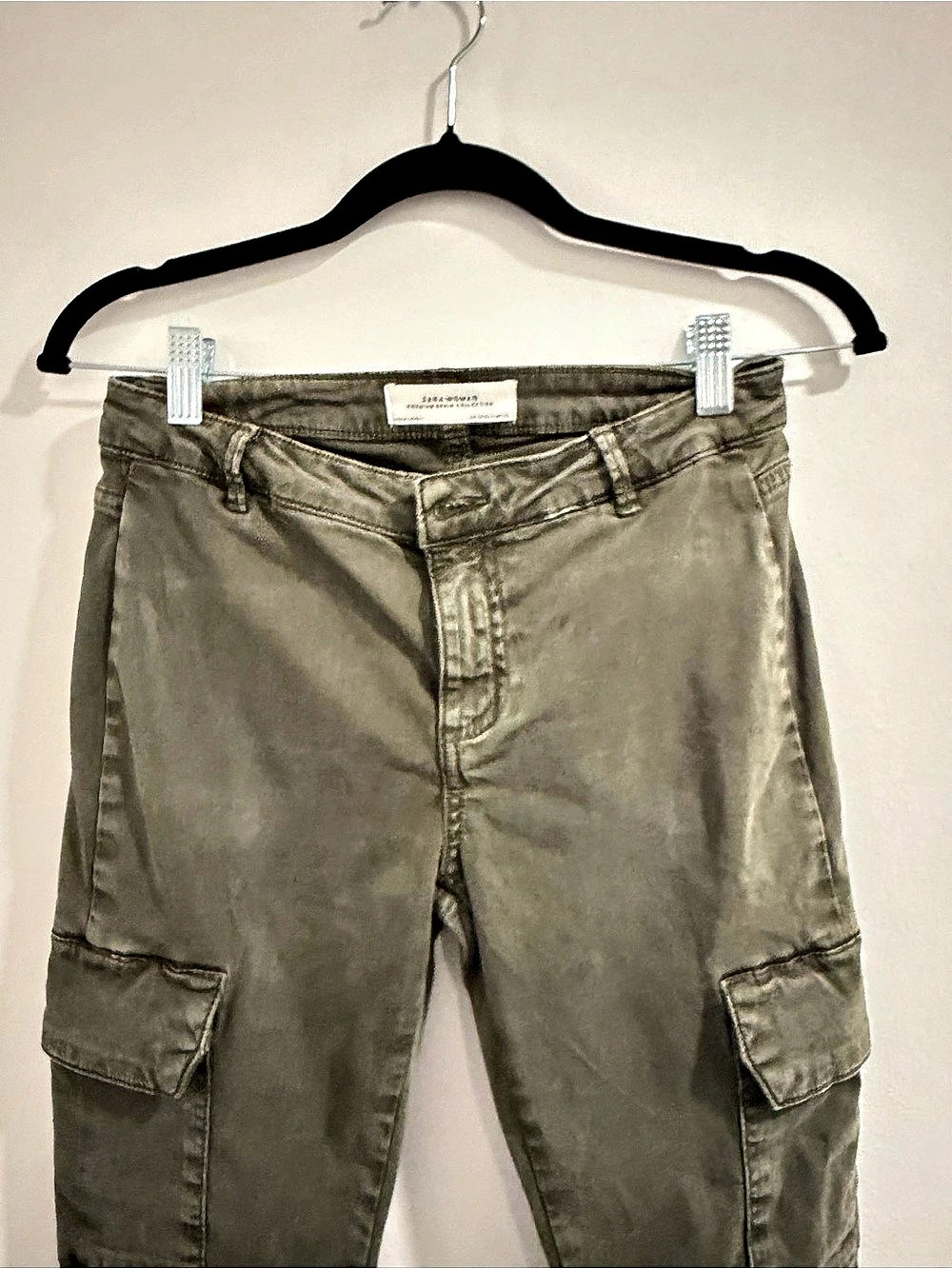 Zara Woman Premium Denim Collection Cargo Pants Olive Cargo Skinny Pants Size